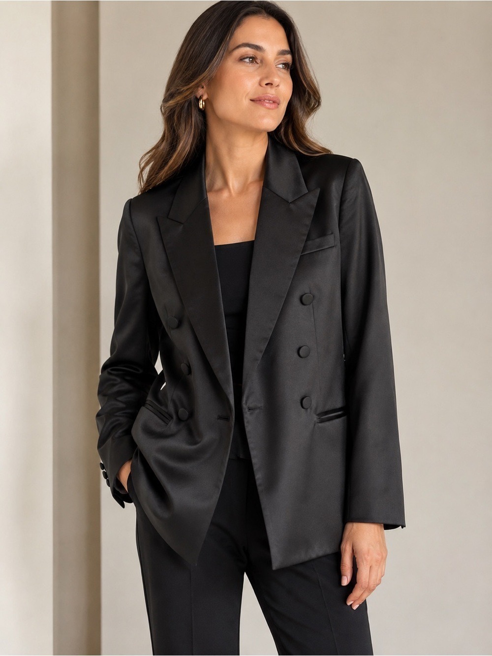 Banana Republic Satin Double Breasted Blazer Black Size 6 Style 564970 - Picture 3 of 12